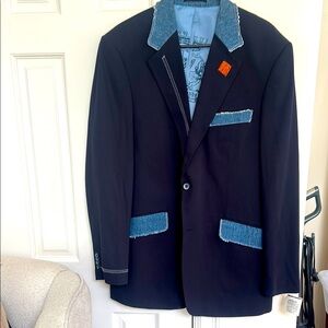 7 Diamonds Black Blazer with Blue Denim Details